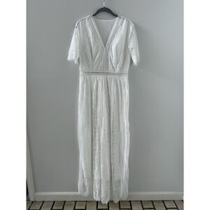 White Lace Bohemian V-neck Dress Women's Size Large